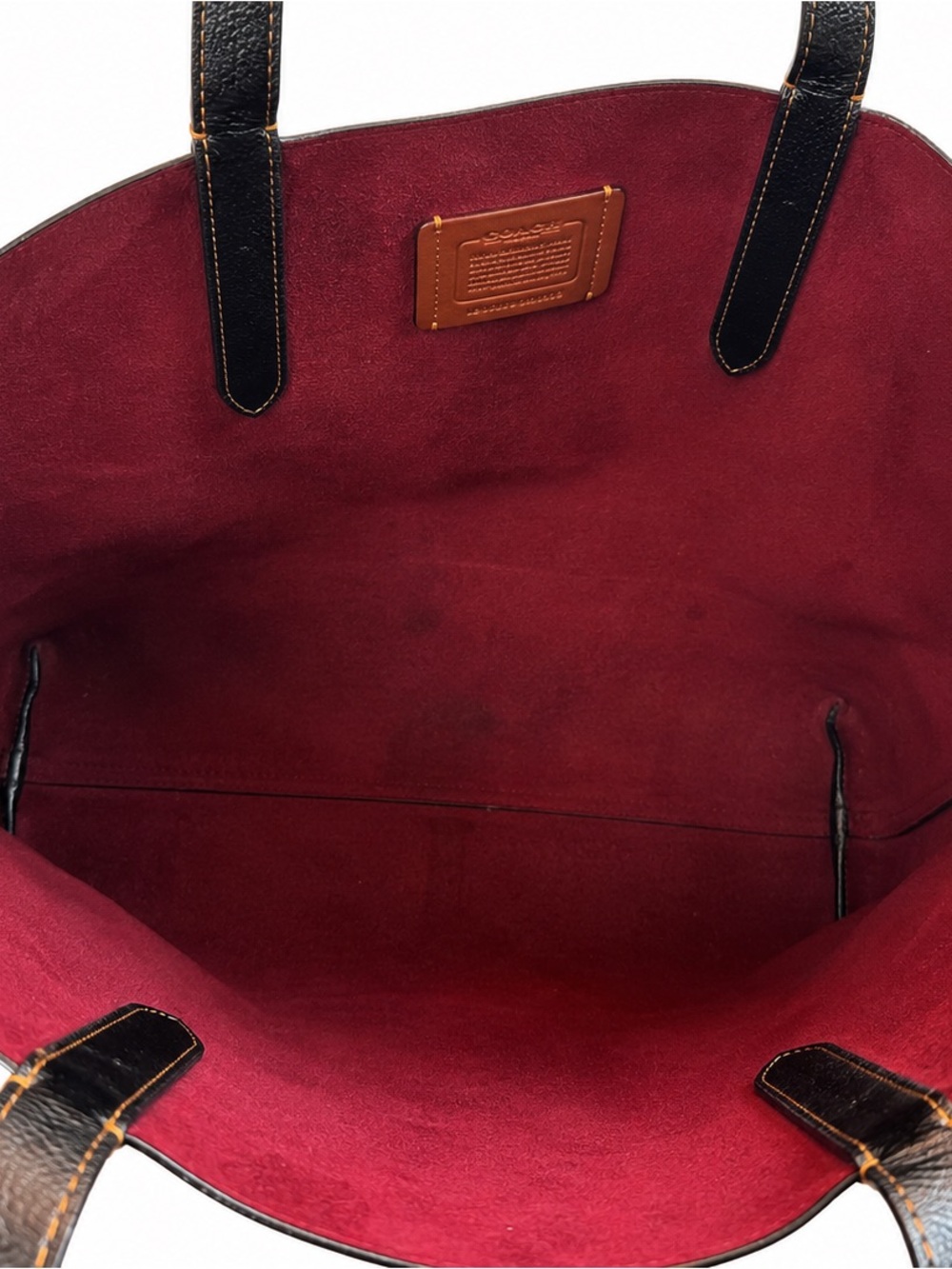 Coach Leather Tote Bag Large Black Red Interior Shoulder Bag Classic Carryall - Picture 4 of 10